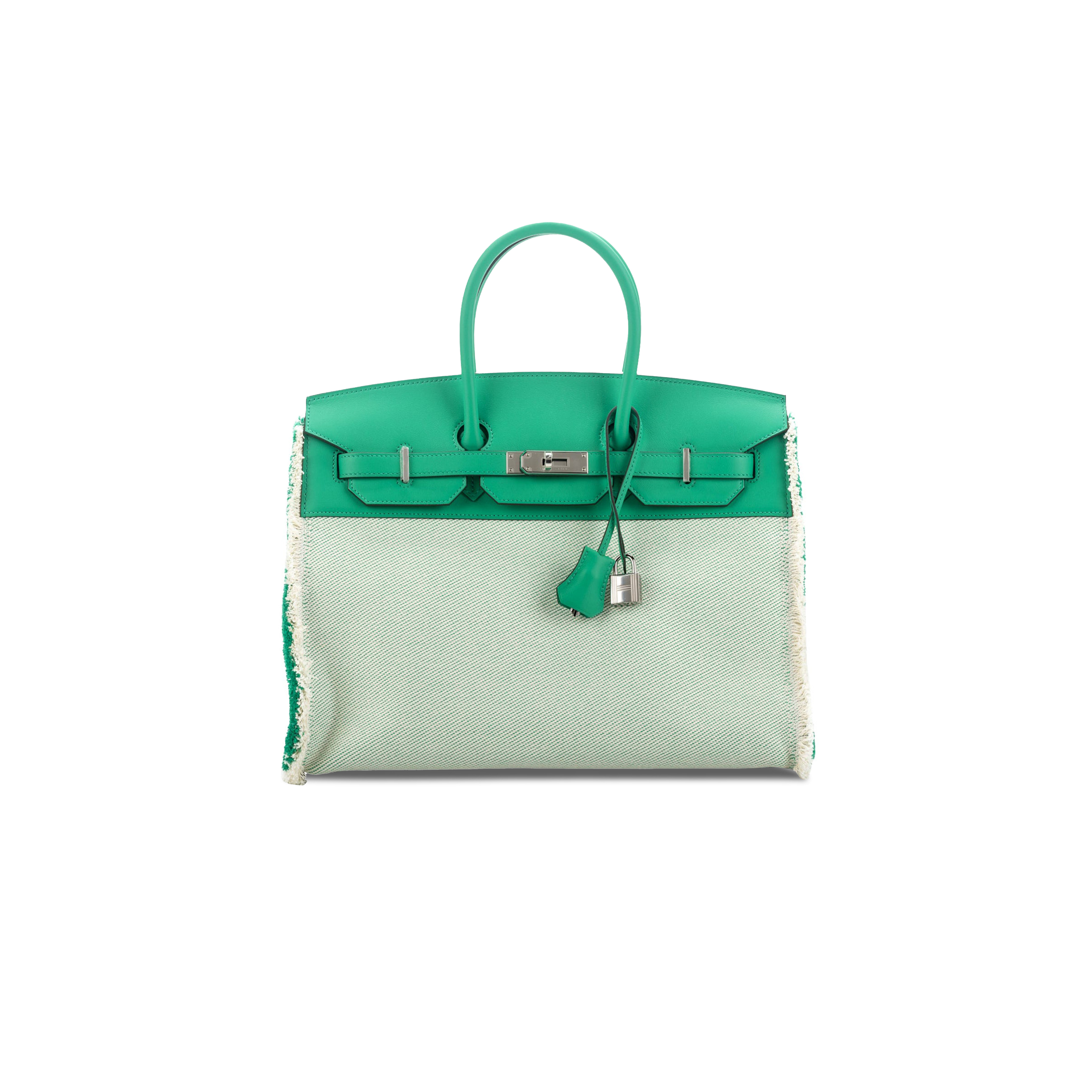 HERMÈS MASTER BIRKIN 35 SWIFT AND CANVAS MINT GREEN TASSEL SILVER BUCKLE HER082501IT (35*25*17.5cm)